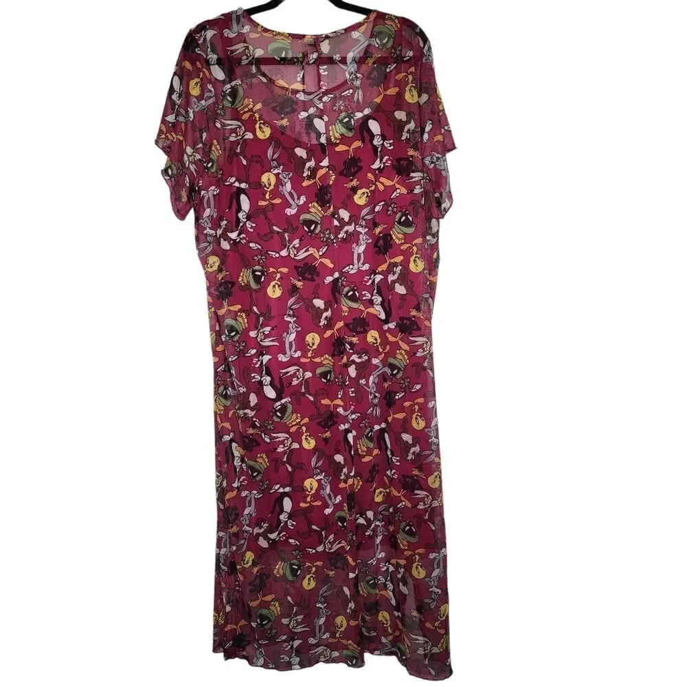 3X 22W 24W Torrid Pink Looney Tunes Bugs Bunny Mini Mesh T Shirt Dress, slip dre - Picture 3 of 10